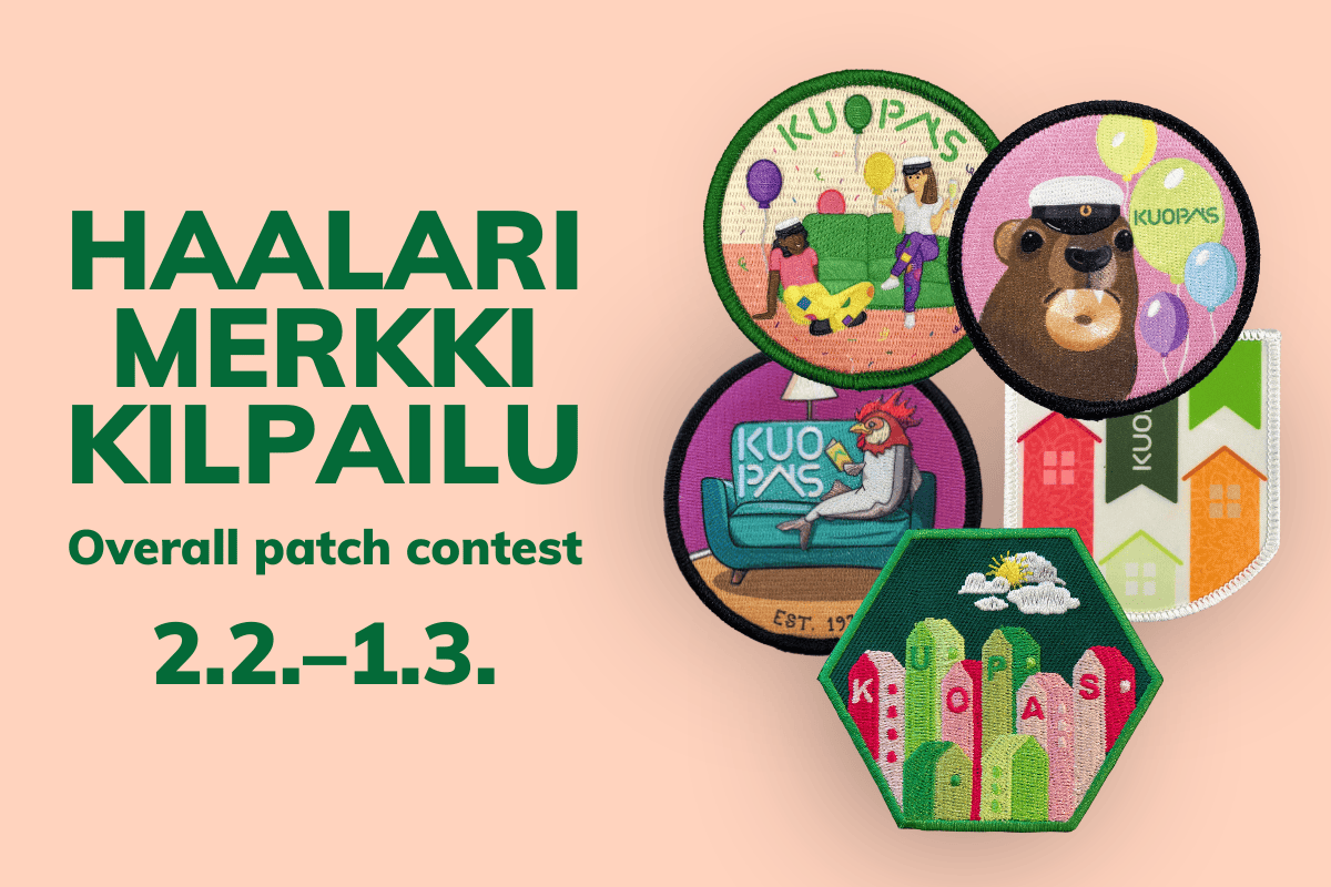 Kuopas haalarimerkkikilpailu 2.2.-1.3. Kuopas overall patch contest 2nd February - 1st March.