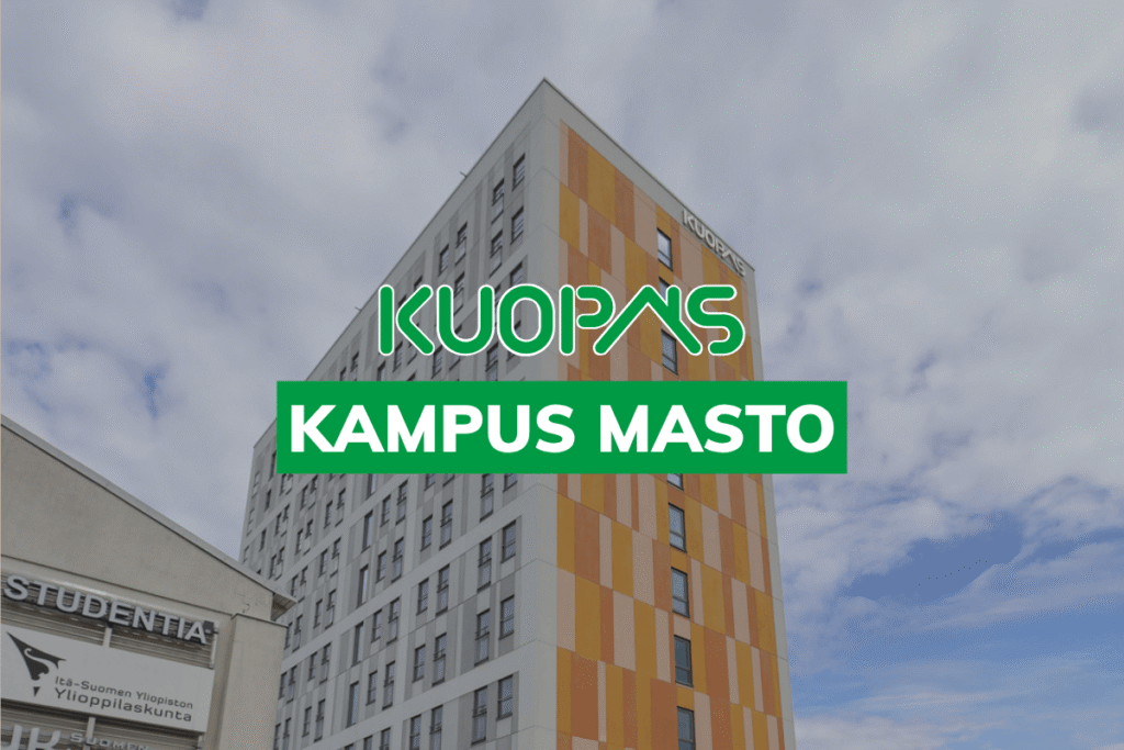 Kuopas Kampus Masto. Taustalla Kampus Maston rakennuksen yläosa. Kuopas Kampus Masto. The upper part of the Kampus Masto building in the background.